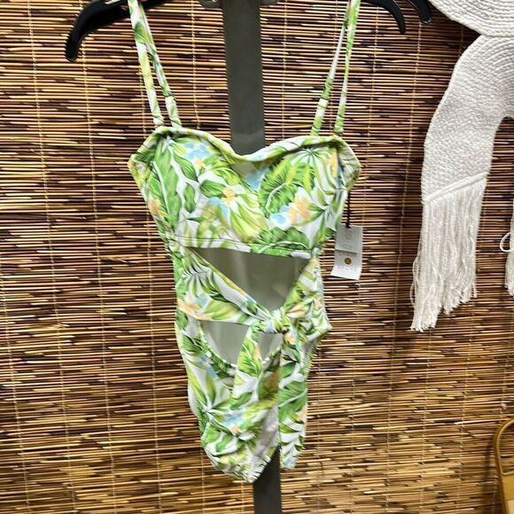 Women's Bandeau Tie-Front Cut Out One Piece Swimsuit - Shade & Shore™ Green Trop - Picture 2 of 3